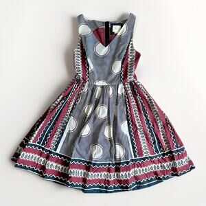 Anthropologie Black Maroon White Dress A Line Lined 100% Cotton Maeve Womens 4